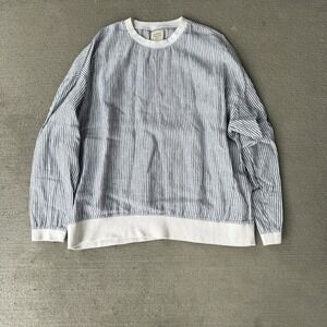 Linen Tales Closet Striped Linen Cotton Blend Pullover Sweater L/XL Blue White